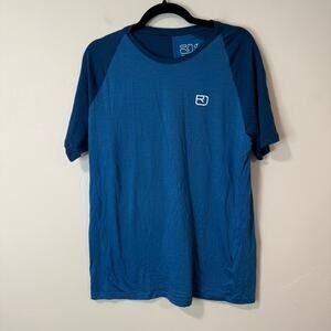 Ortovox Men's Merino Wool Shirt Crewneck Short Sleeve Blue XL